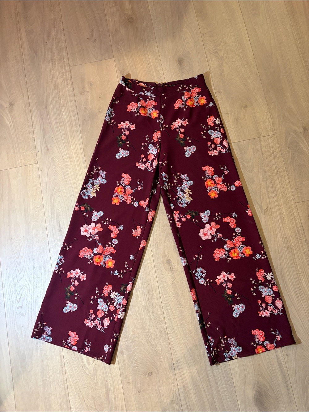 Forever 21 Burgundy Floral Wide-Leg Pants